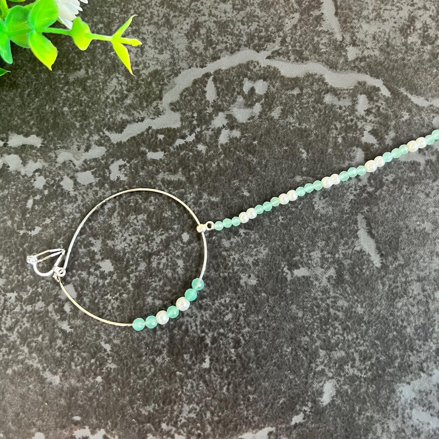 Medium Clip On Silver & Pastels Nose Ring - Left Side Nose Ring/Pink Nose Ring/ Blue Nose Ring/ Silver Nose Ring/Indian/Pakistani style/Nath