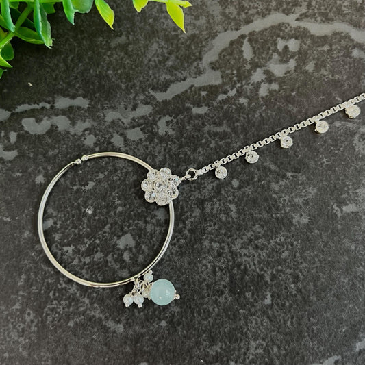 Medium Clip On Silver & Pastels Nose Ring - Left Side Nose Ring/Pink Nose Ring/ Blue Nose Ring/ Silver Nose Ring/Indian/Pakistani style/Nath