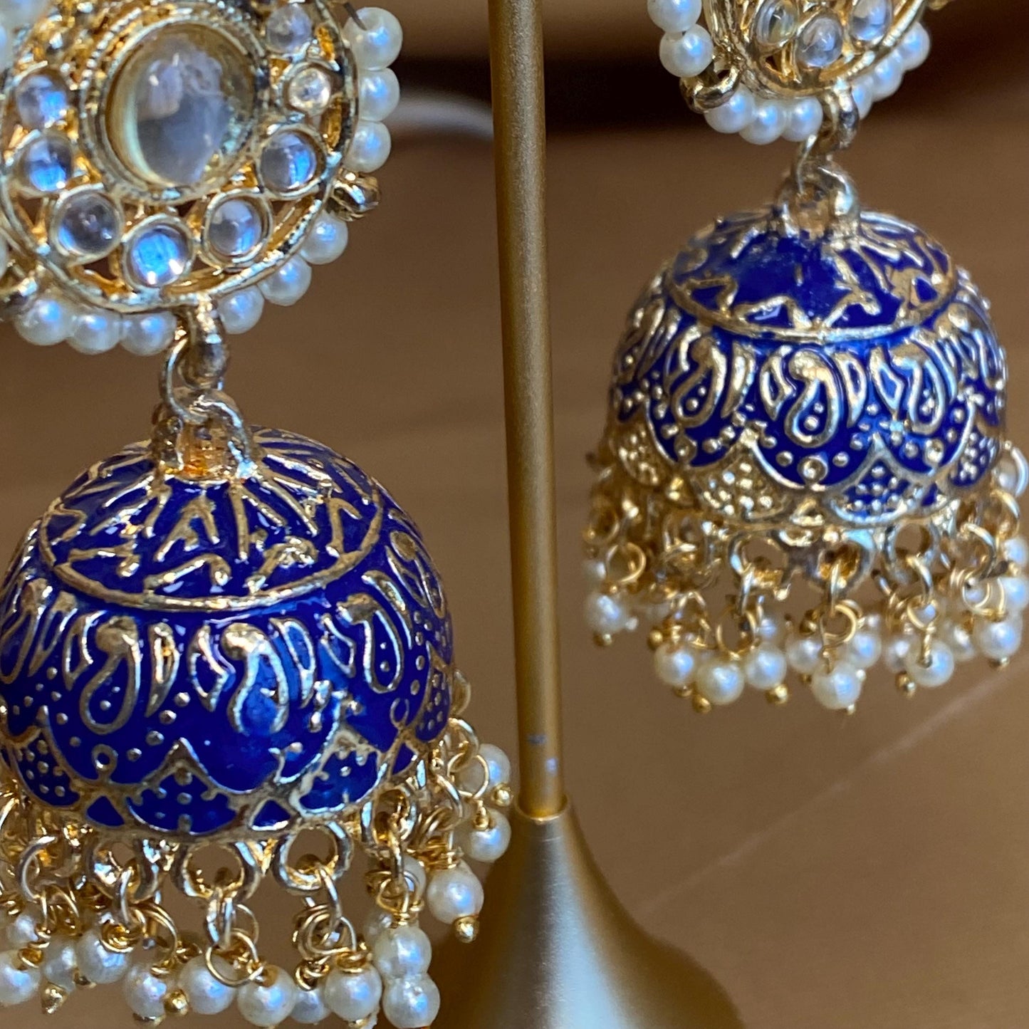 Navy Blue Long Jumka Faux Kundan Clear Earring Indian Pakistani Style Fashion Jewellery Sale