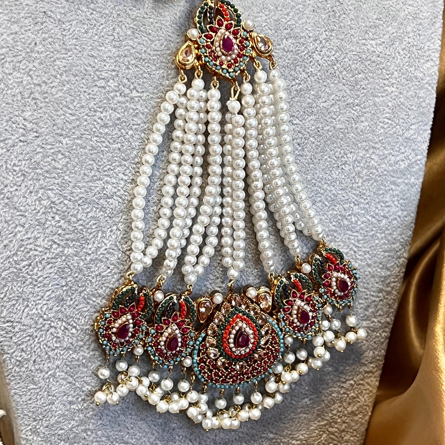 Mendhi Jewels Multicolour Choker Necklace Earrings Tikka JhumarHenna party Pakistani Indian Style Earring Antique Gold Bollywood Fashion