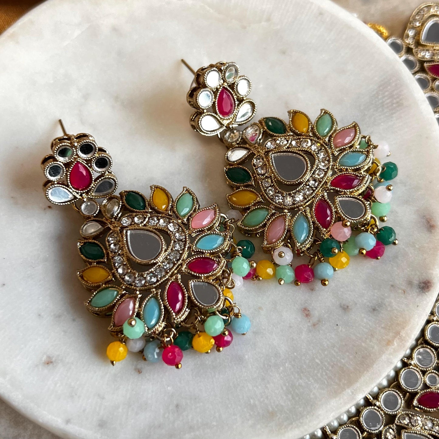 Mirror Multicolour Necklace Set Earring/ Tikka/ Tikli/ Indian/ Pakistani/Fashion Jewellery/ Gift for Women