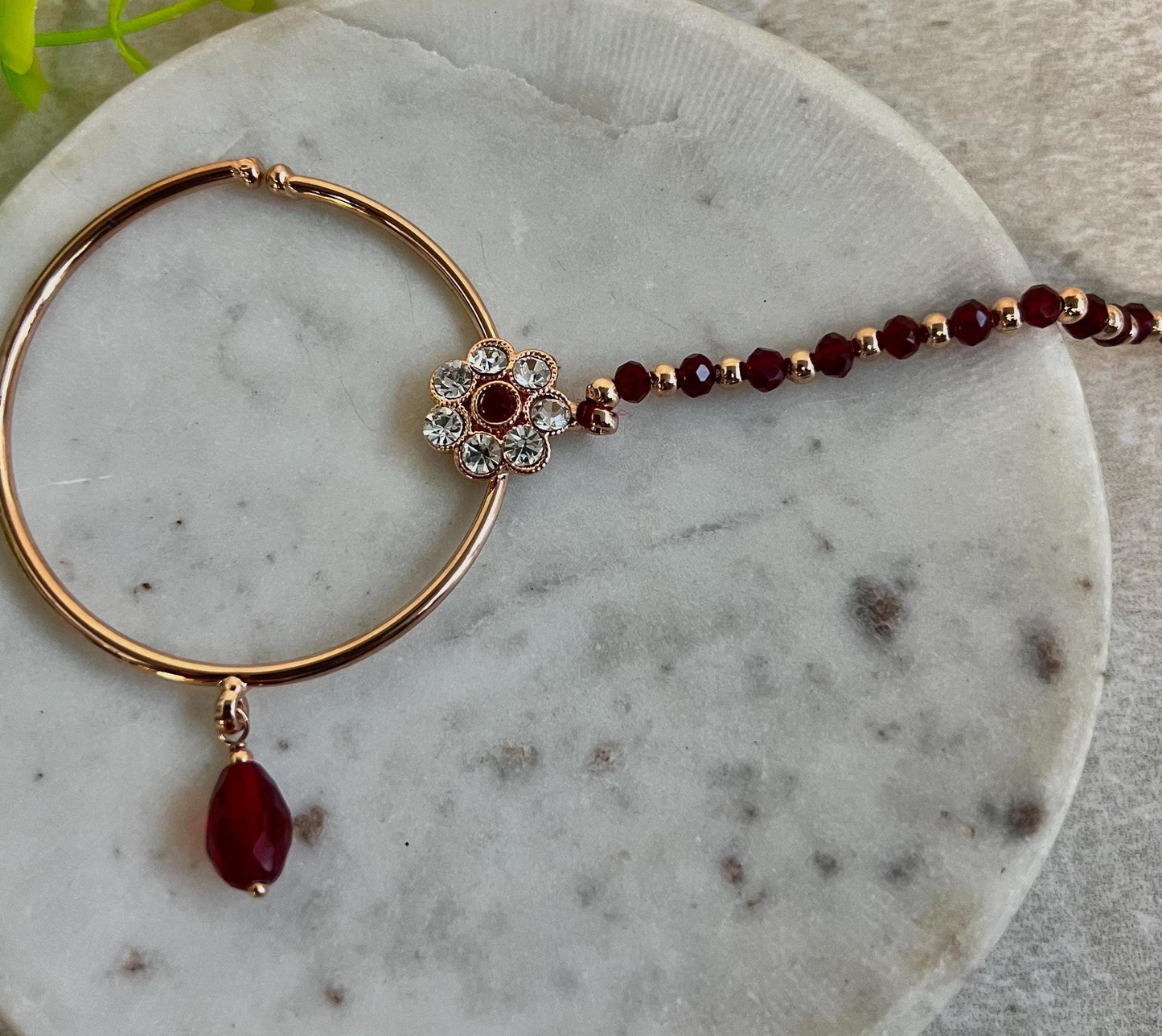 Medium Rose Gold & Maroon Clear Stone Slide Type Nose Ring/ Left Side/ Fashion Jewellery/ Gift for Women/Indian/Pakistani style/Nath
