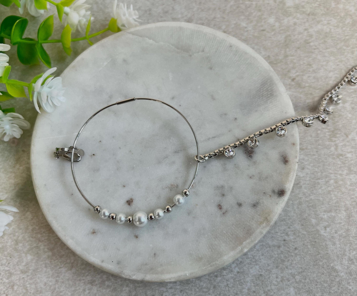 Large Silver Crystal Nose Ring - Left Side/ Silver Nose Ring/Indian/Pakistani style/Nath