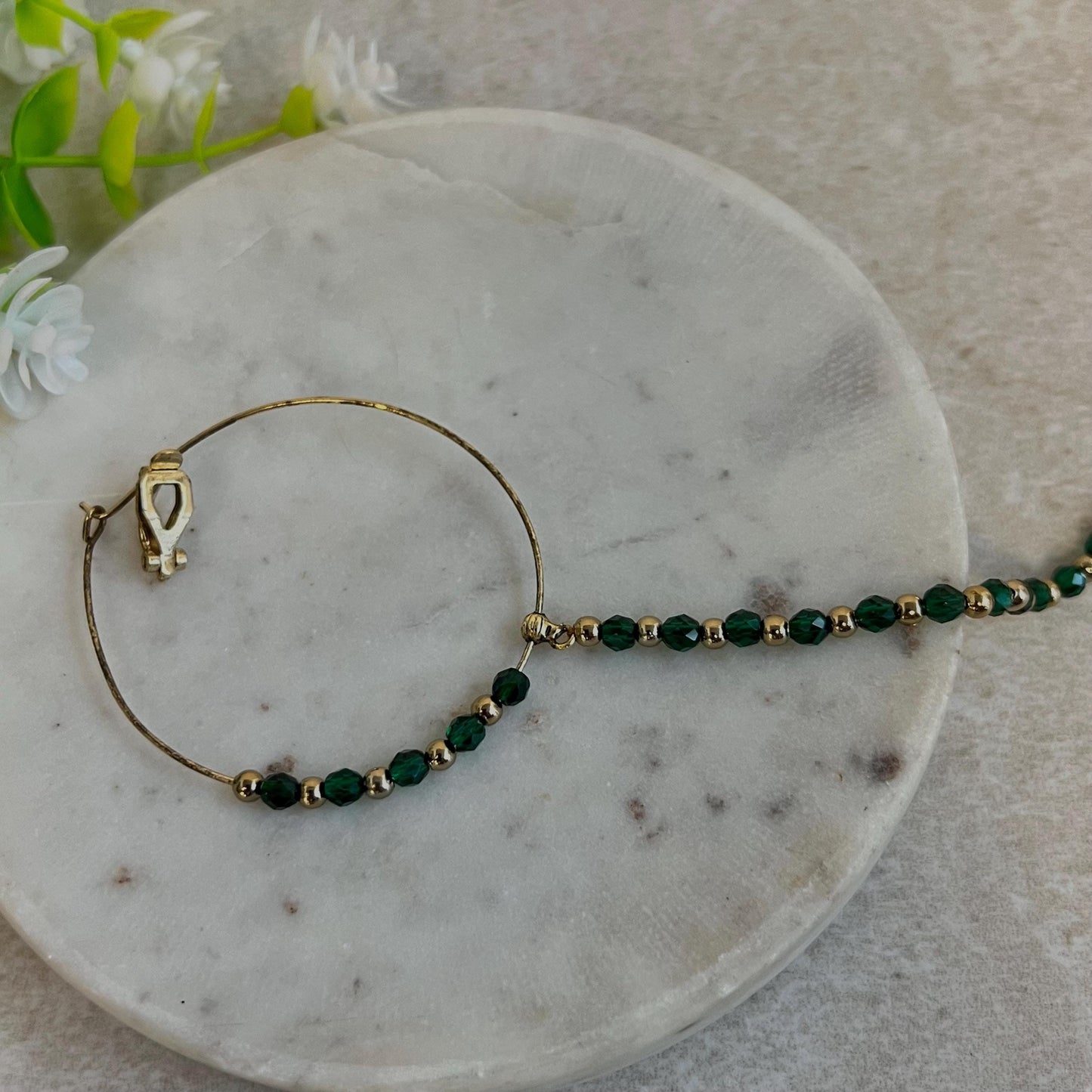 Medium Green Bead Antique Gold Nose Ring/ Non-Piercing Type Nose Ring - Slight Imperfect/ Jewellery/Indian/Pakistani style/Nath