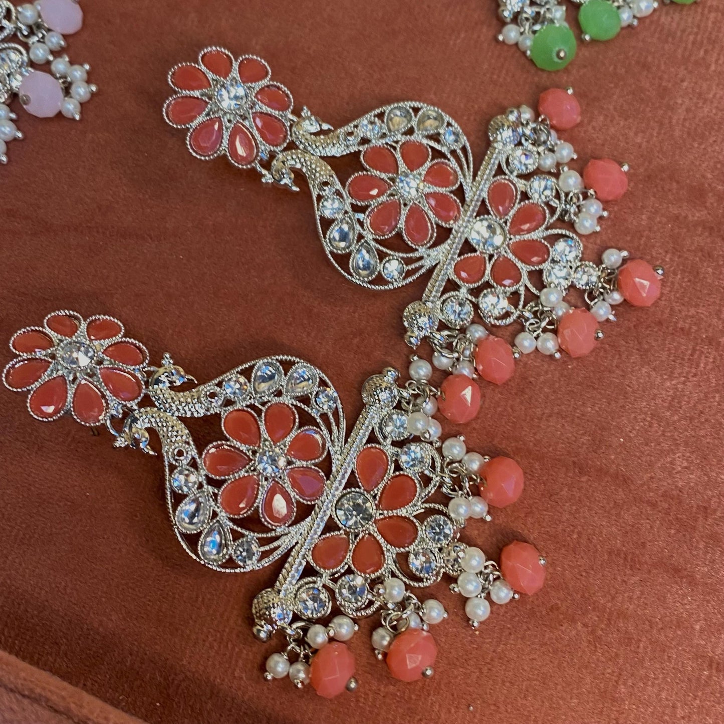 Large Silver Flat Earring 3 inch Rhinestone Indian Pakistani Bollywood Fashion Jewellery Gift High Quality Eid Wedding Party Set