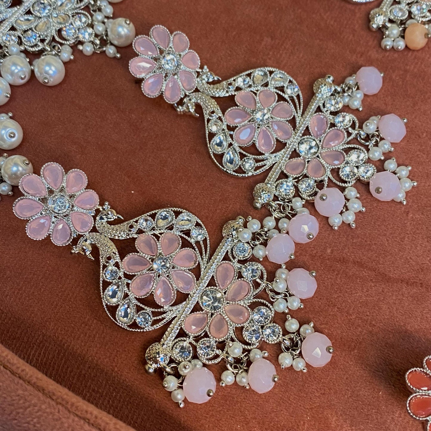 Large Silver Flat Earring 3 inch Rhinestone Indian Pakistani Bollywood Fashion Jewellery Gift High Quality Eid Wedding Party Set