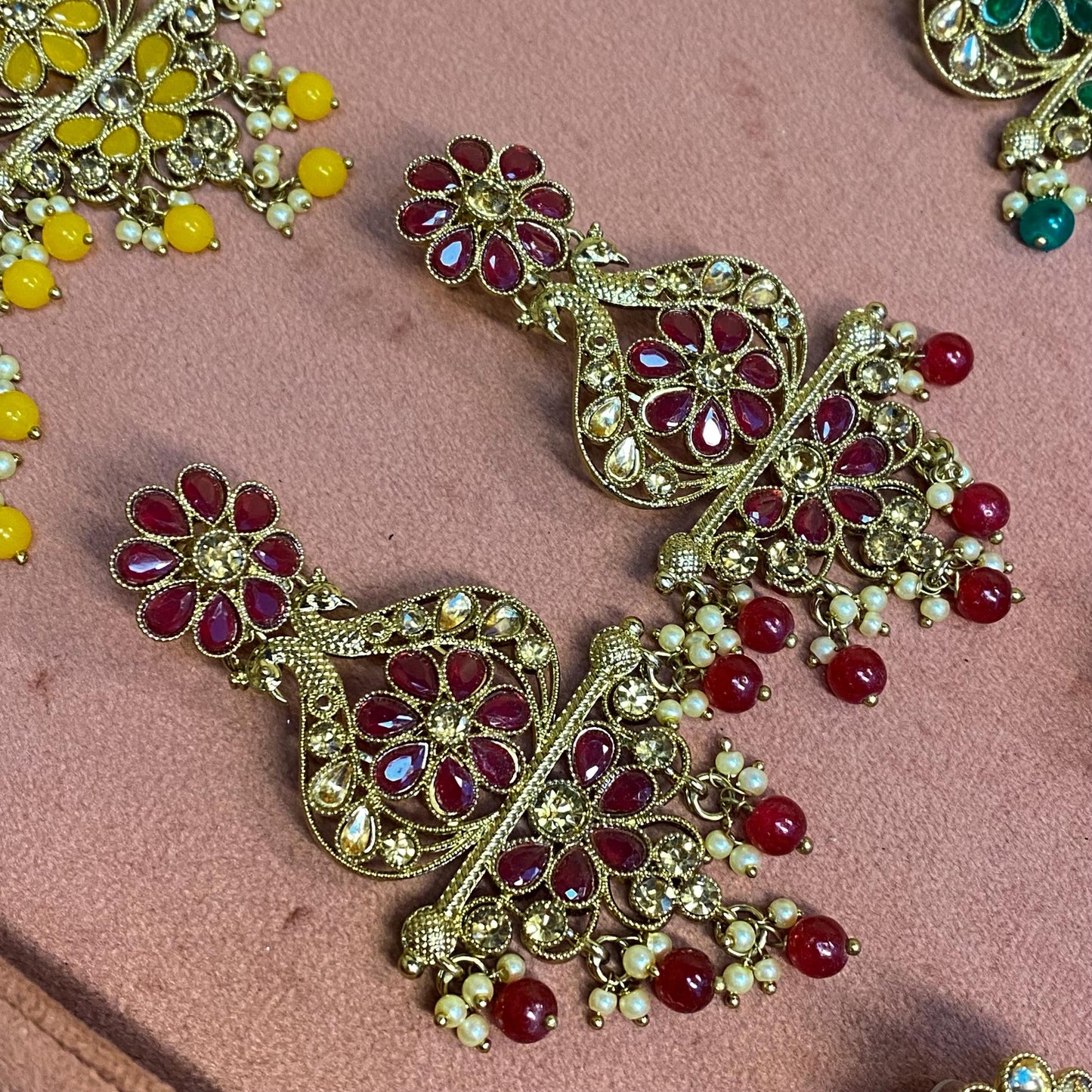 Large Golden Flat Earring 3 inch Rhinestone Indian Pakistani Bollywood Fashion Jewellery Gift High Quality Eid Wedding Party Set