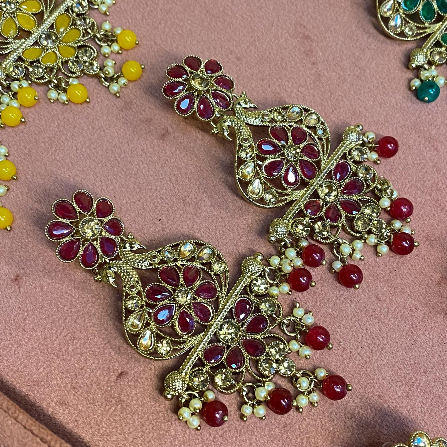 Large Golden Flat Earring 3 inch Rhinestone Indian Pakistani Bollywood Fashion Jewellery Gift High Quality Eid Wedding Party Set