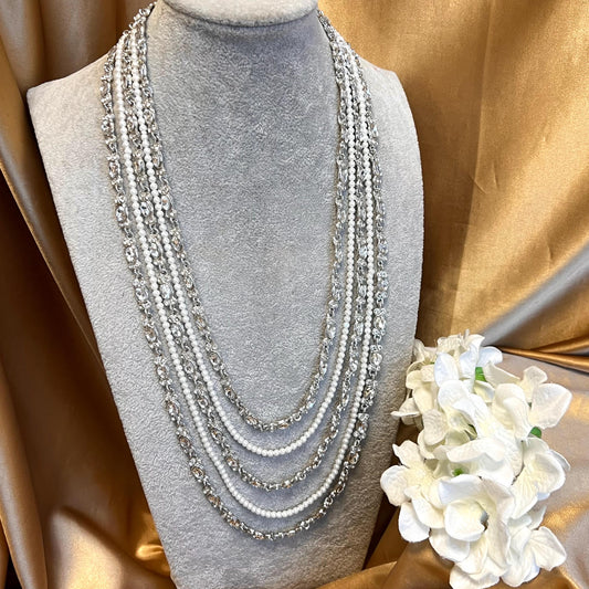 CLEARANCE IMPERFECT Silver Antique gold Blue Maroon Rhinestone Long Mala Haar Long Necklace Style Bollywood Indian Pakistani Fashion Jewels