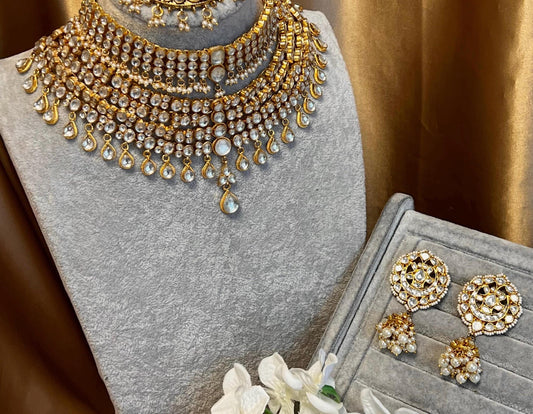 Real Kundan Gold Clear Pearl Choker Necklace set Earring High Quality Bollywood Indian Pakistani Fashion Jewellery Gift for Women No Tikka