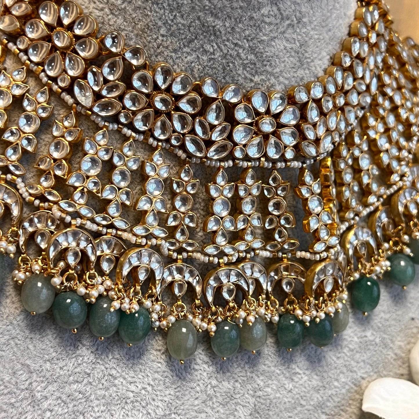 Real Kundan Bright Gold Green Clear Necklace set Earring High Quality Bollywood Indian Pakistani Fashion Jewellery Gift for Women