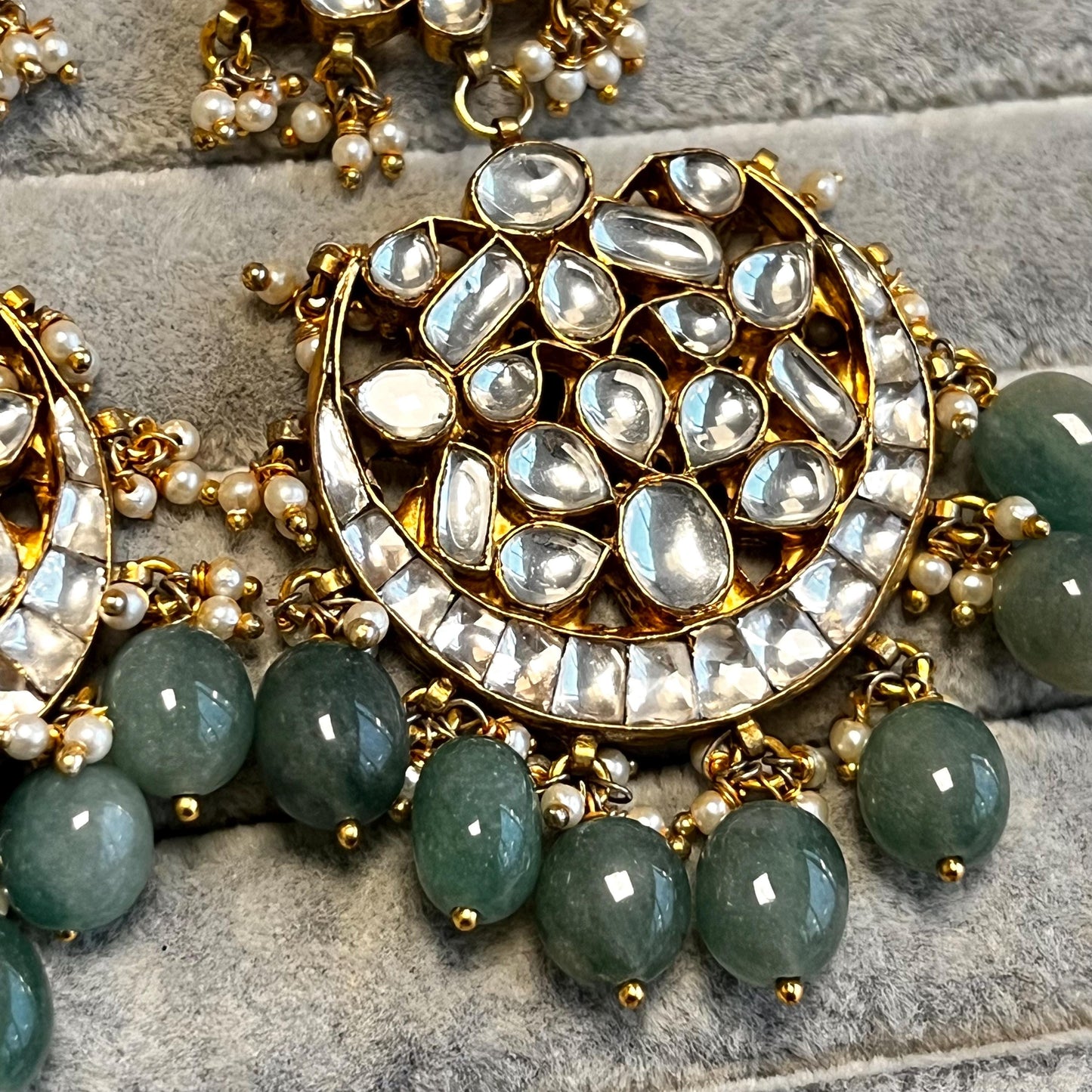 Real Kundan Bright Gold Green Clear Necklace set Earring High Quality Bollywood Indian Pakistani Fashion Jewellery Gift for Women