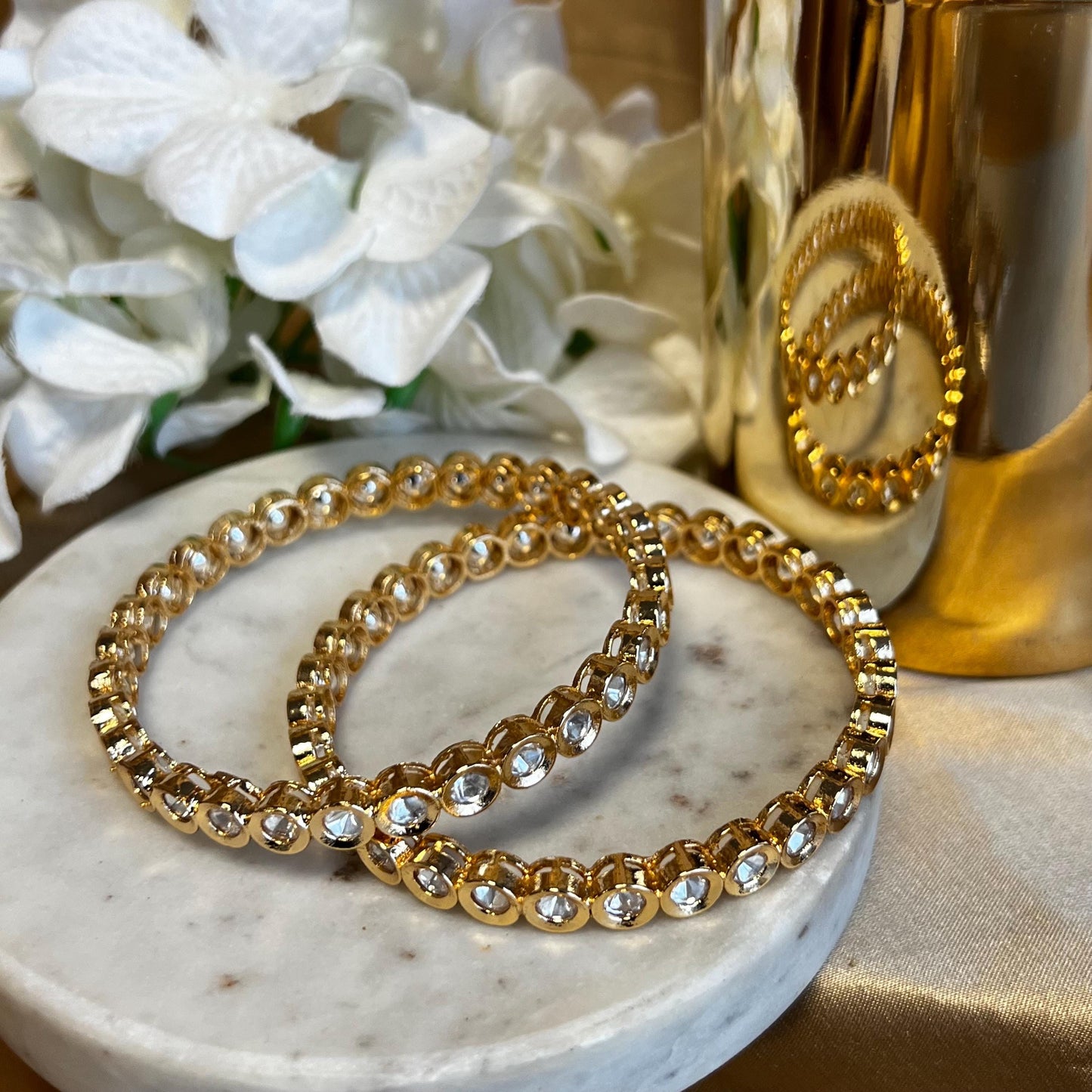 Set of 2 Clear Kundan Single Bangles Bollywood High Quality Pakistani Indian Bangle Jewelley Fashion Bracelet