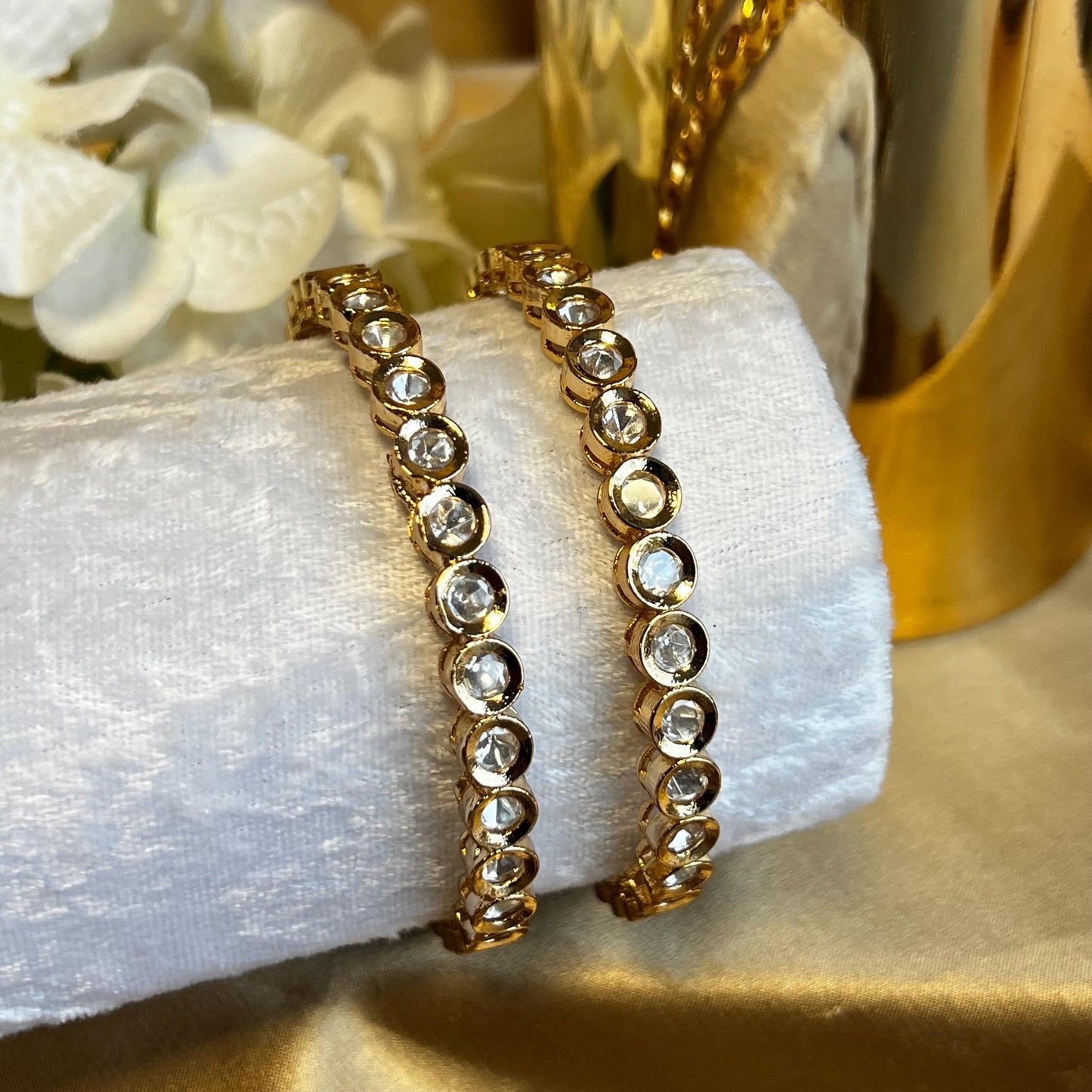 Set of 2 Clear Kundan Single Bangles Bollywood High Quality Pakistani Indian Bangle Jewelley Fashion Bracelet