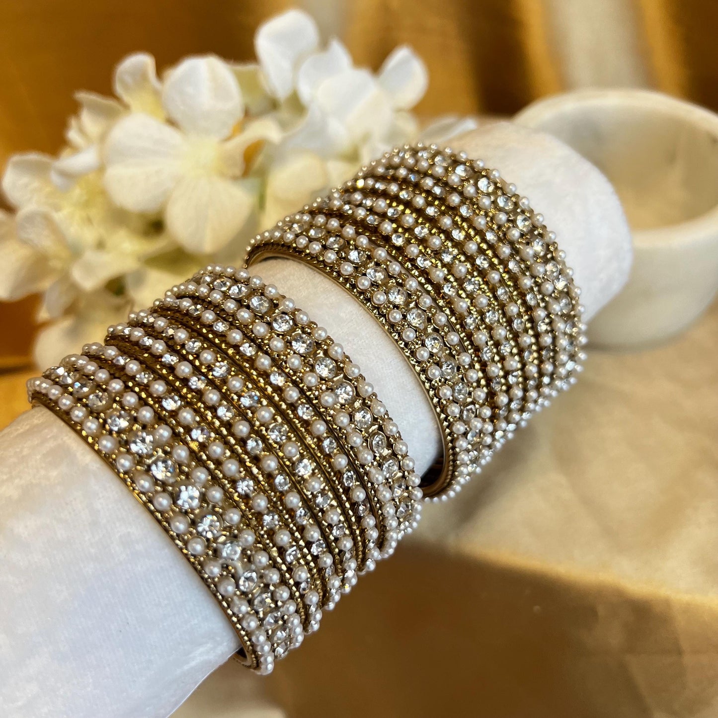Small Gold Clear Rhinestone Bangle Set Both Arms - 2.6 Bollywood Indian Pakistani Jewelley Fashion Bracelet