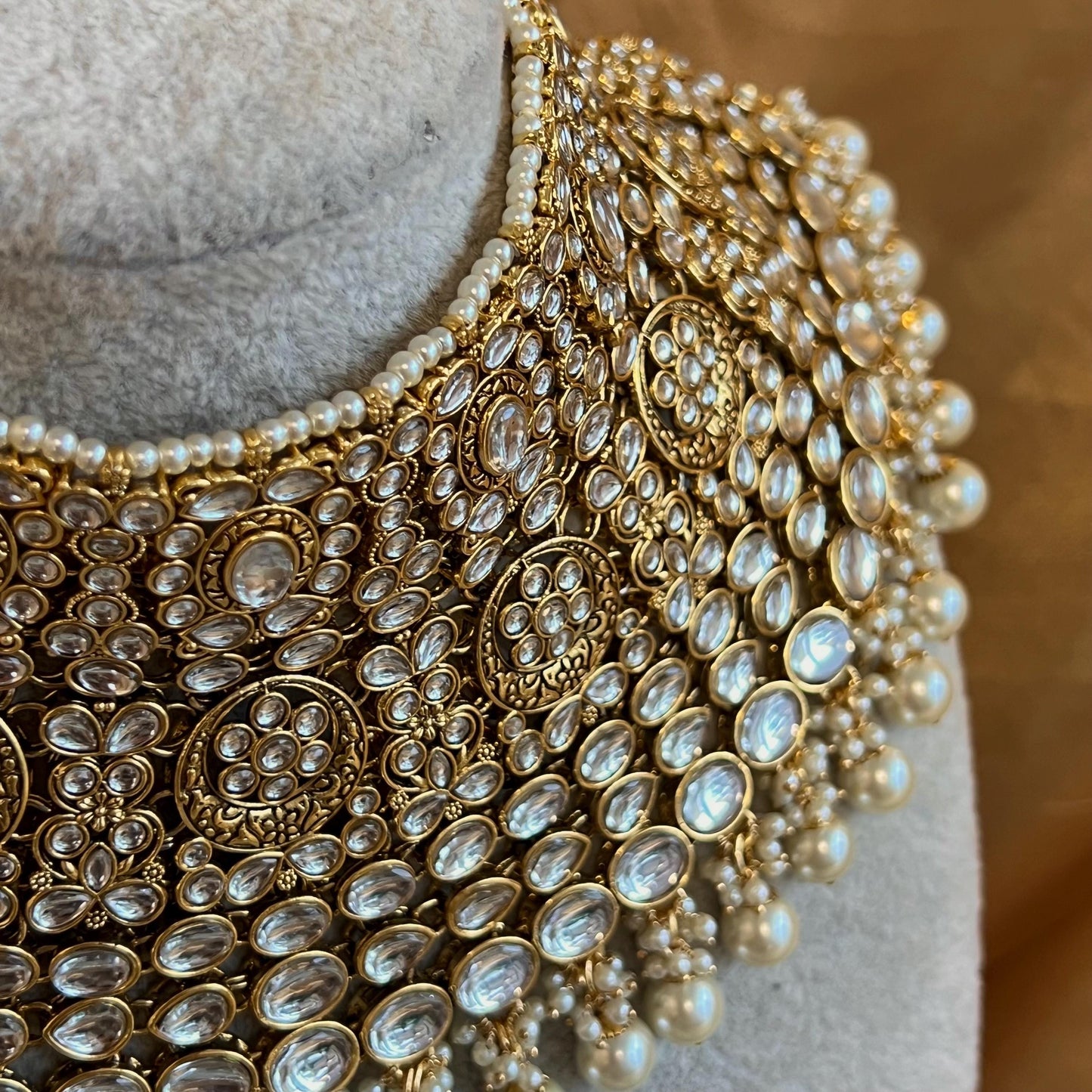 Large Beautiful Faux Kundan Heavy Bridal Choker Earring Tikka Indian Pakistani Bollywood Fashion Jewellery High Quality Clear Stone Pearl