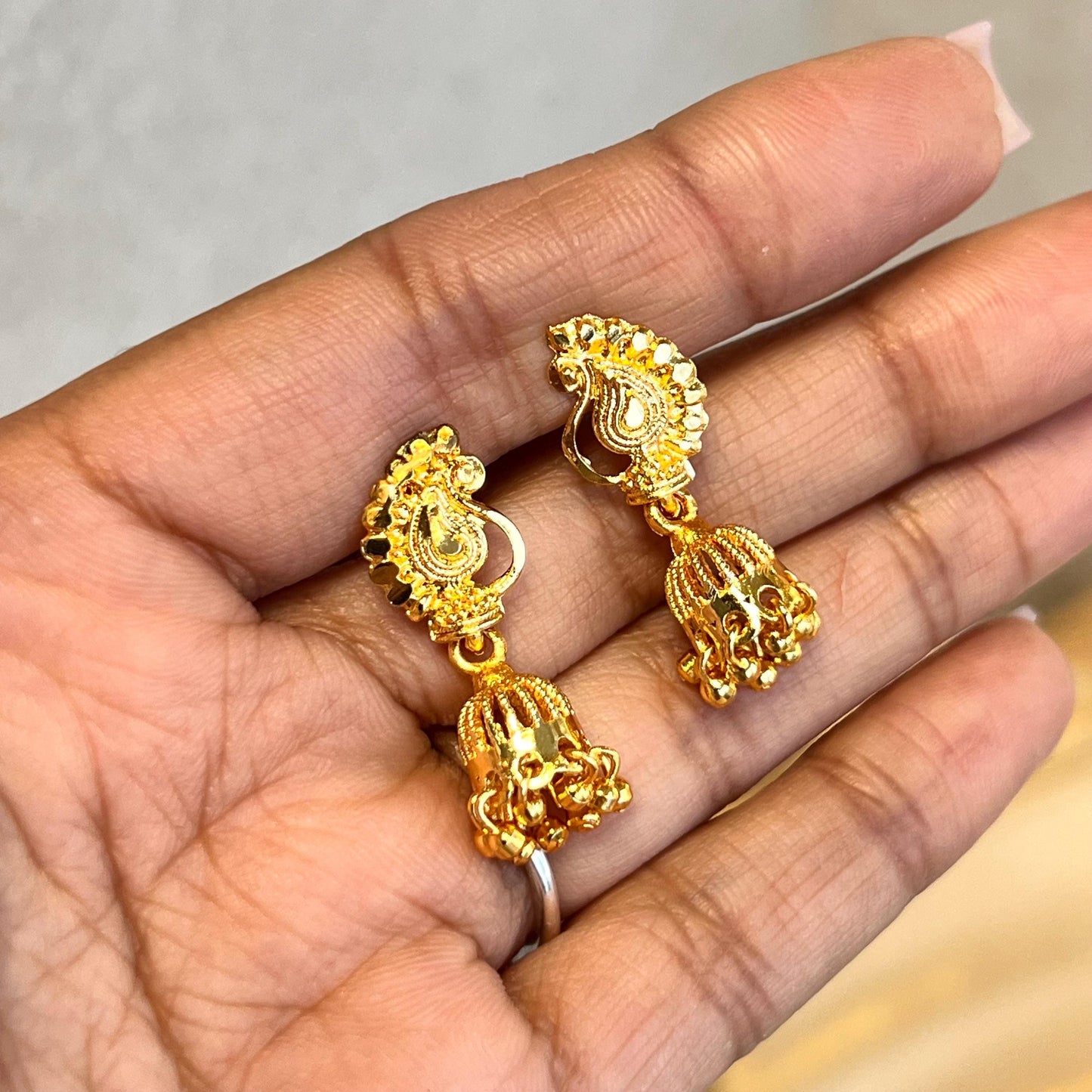 NEW JHUMKA! Bright Gold Cute Stud Micro Jhumka 1 Inch Gift Indian Pakistani Lightweight Weight Earrings/Valentines gifts
