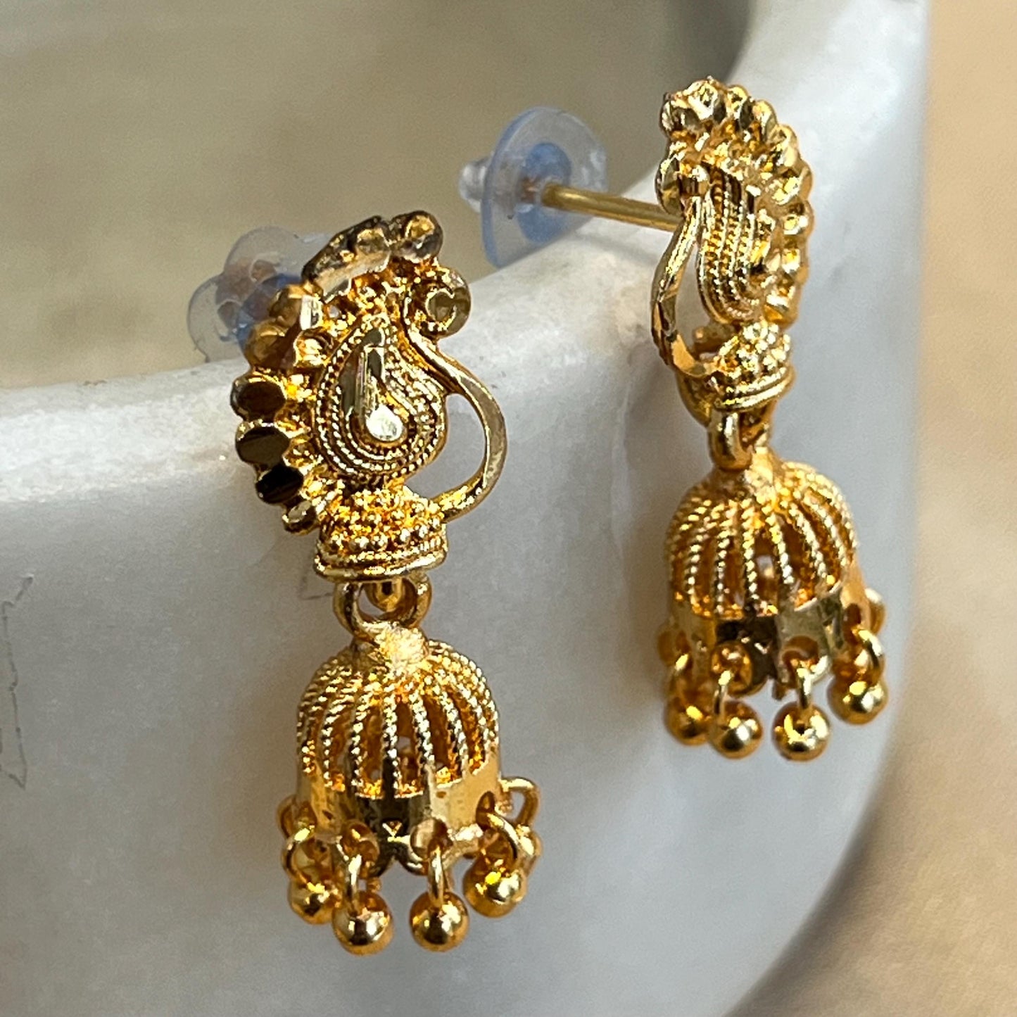 NEW JHUMKA! Bright Gold Cute Stud Micro Jhumka 1 Inch Gift Indian Pakistani Lightweight Weight Earrings/Valentines gifts