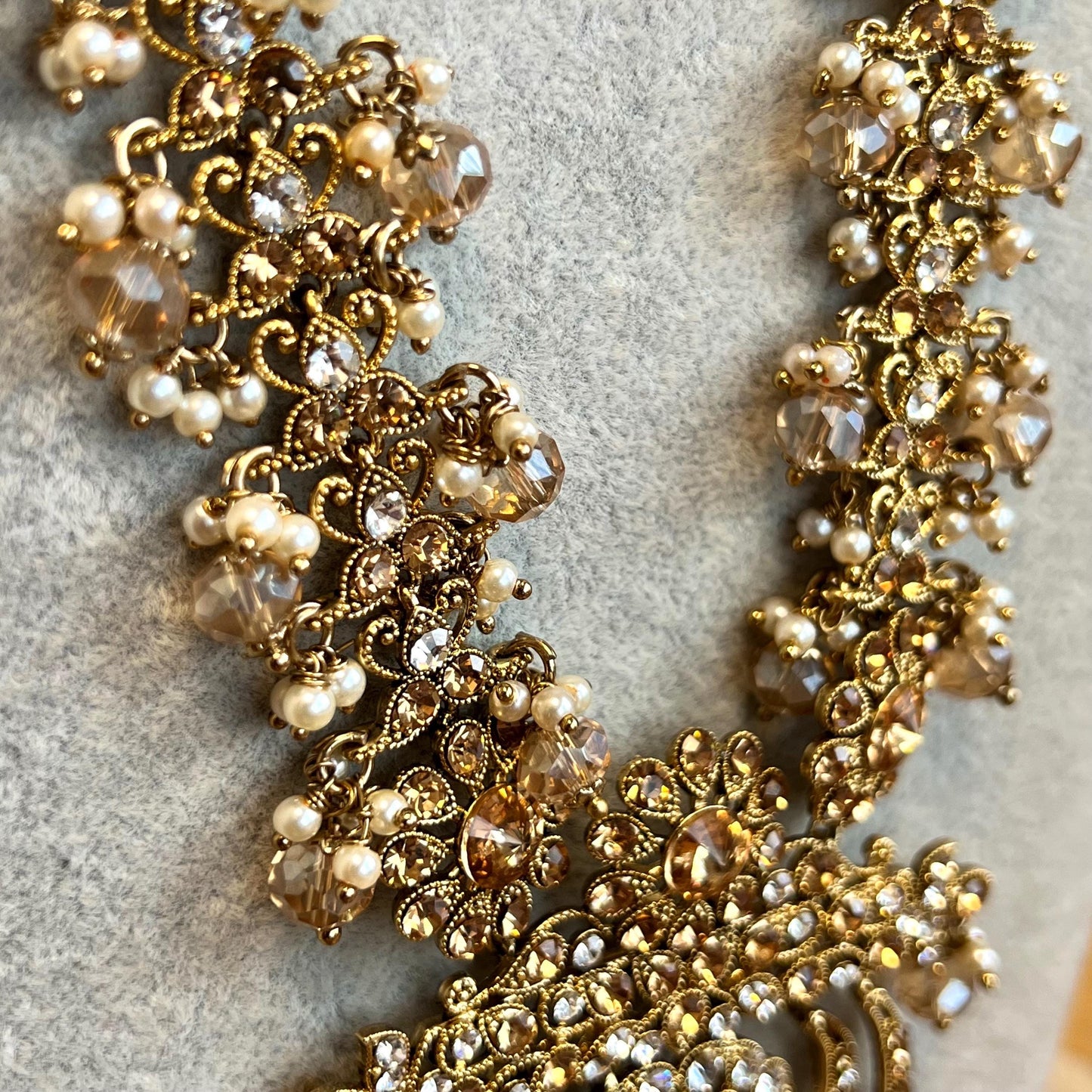 Gold Long Necklace Mala Haar Heavy High Quality Golden Rhinestone Adjustable Indian Pakistani Bollywood Wedding Fashion Desi Jewellery