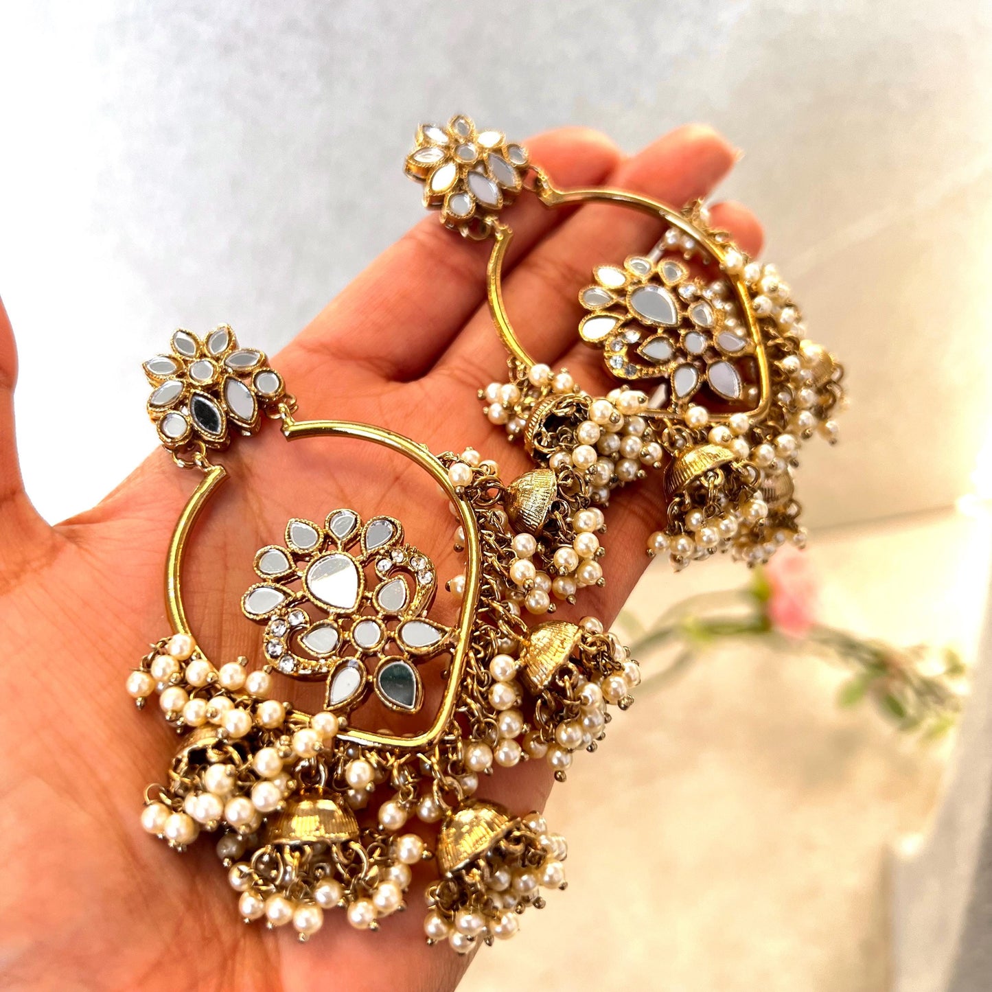 Mirrored Pearl Necklace Set Earring/ Tikka/ Tikli/ Indian/ Pakistani/Fashion Jewellery/ Gift for Women