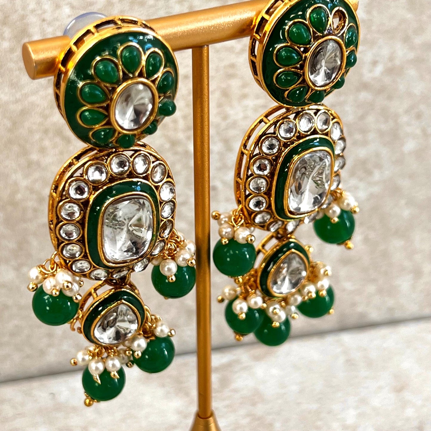 Green Large Faux Kundan Choker Set Earring/ Tikka High Quality Bright Gold Emerald Green Indian Pakistani Bollywood Fashion Jewellery Gift