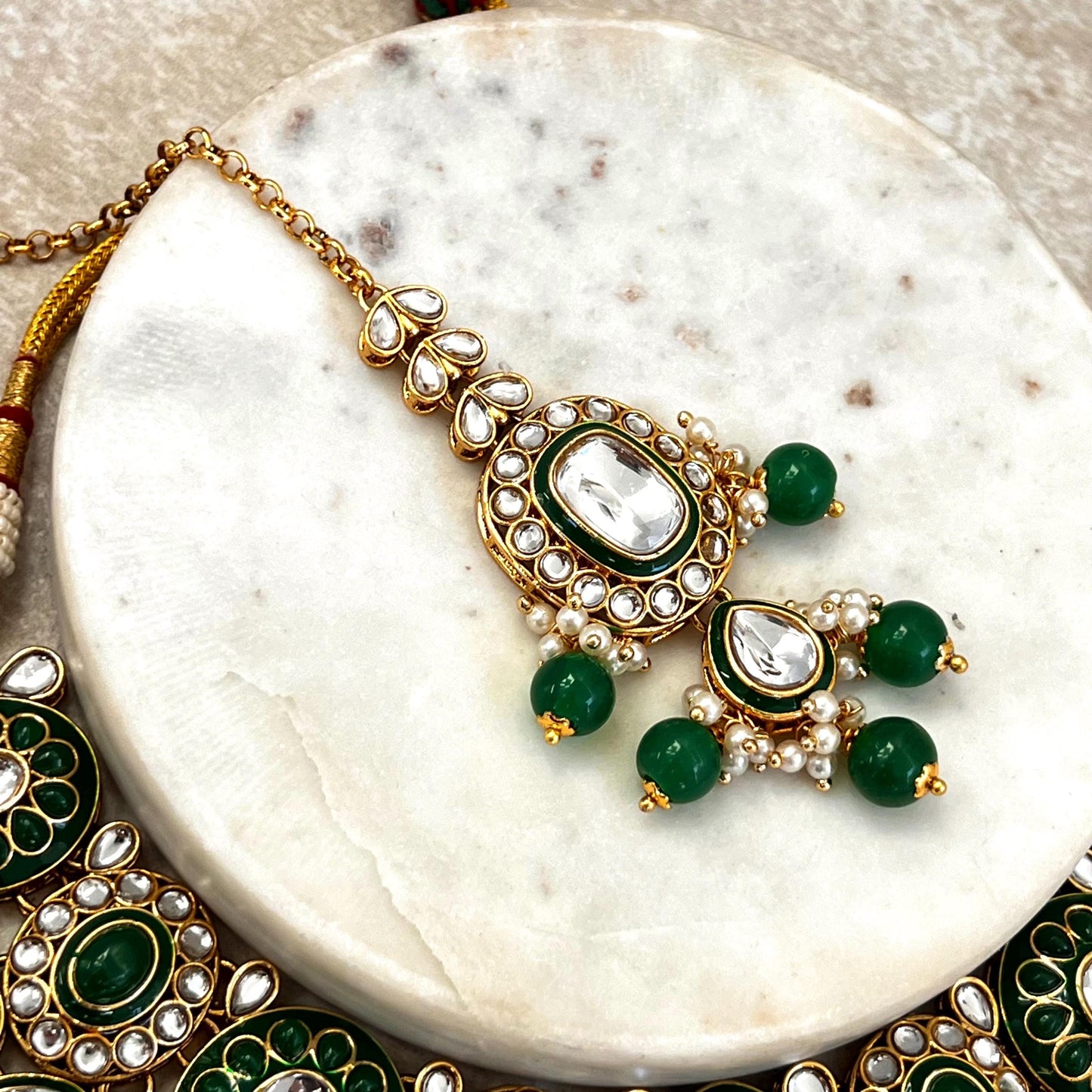 Green Large Faux Kundan Choker Set Earring/ Tikka High Quality Bright Gold Emerald Green Indian Pakistani Bollywood Fashion Jewellery Gift