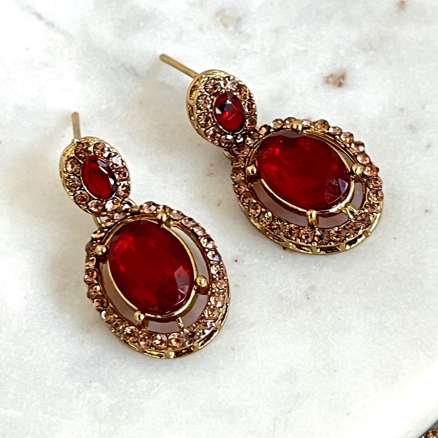 Red Maroon Antique Gold Small Simple Necklace Earring Set High Quality Indian Pakistani Bollywood Fashion Jewellery Lightweight Sale