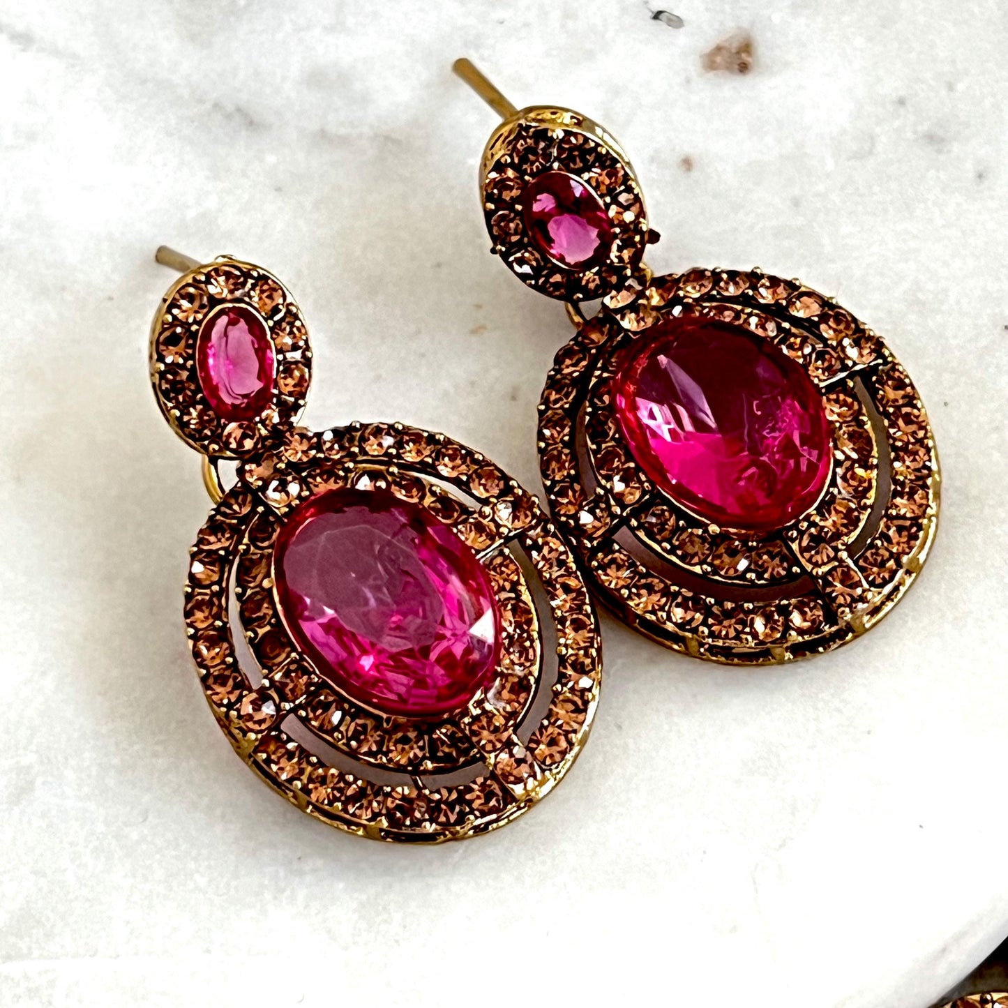 Hot Pink Antique Gold Small Simple Necklace Earring Set High Quality Indian Pakistani Bollywood Fashion Jewellery Lightweight Sale