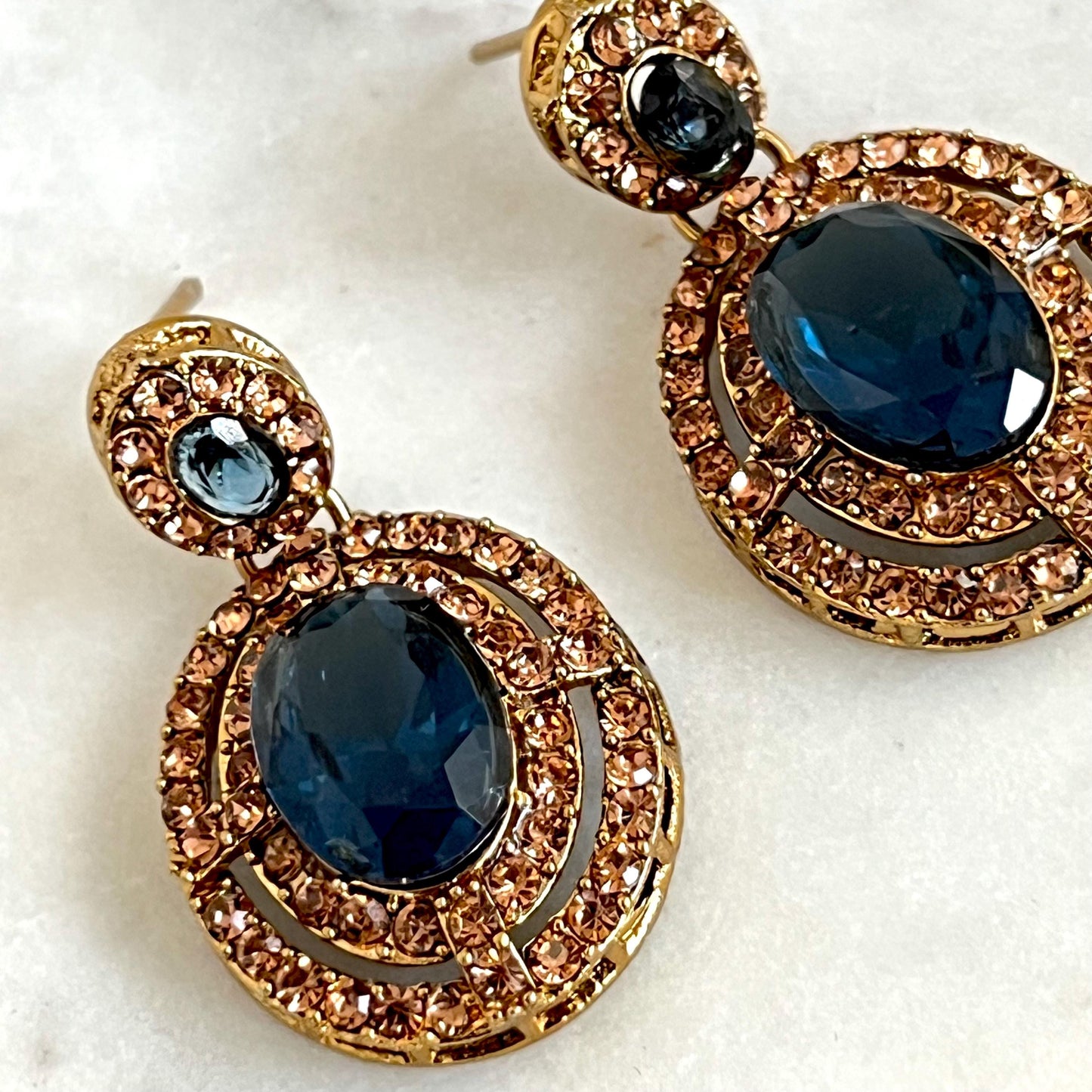 Navy Blue Antique Gold Small Simple Necklace Earring Set High Quality Indian Pakistani Bollywood Fashion Jewellery Lightweight Sale