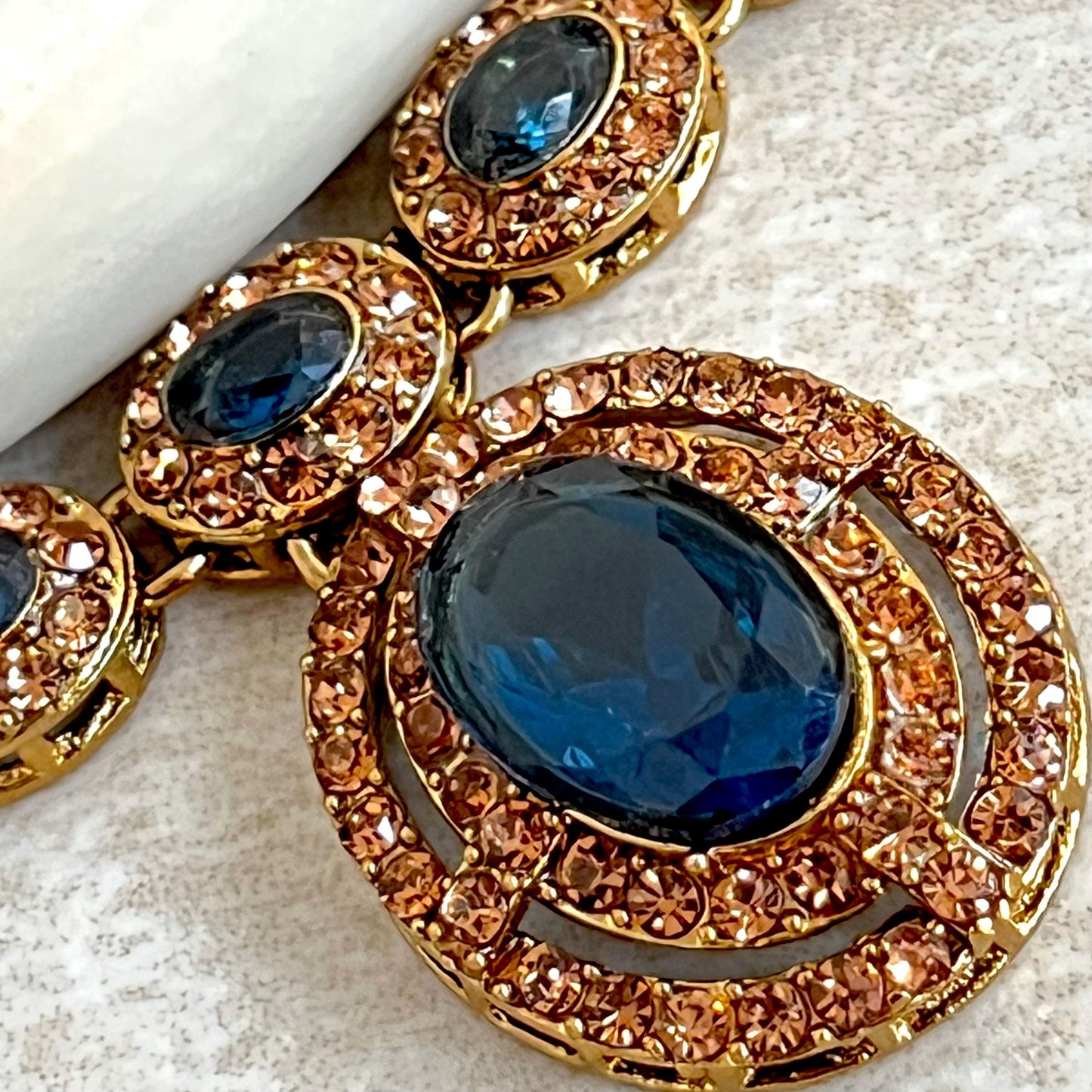 Navy Blue Antique Gold Small Simple Necklace Earring Set High Quality Indian Pakistani Bollywood Fashion Jewellery Lightweight Sale