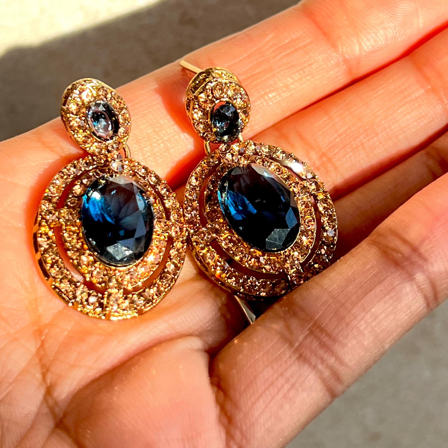 Navy Blue Antique Gold Small Simple Necklace Earring Set High Quality Indian Pakistani Bollywood Fashion Jewellery Lightweight Sale