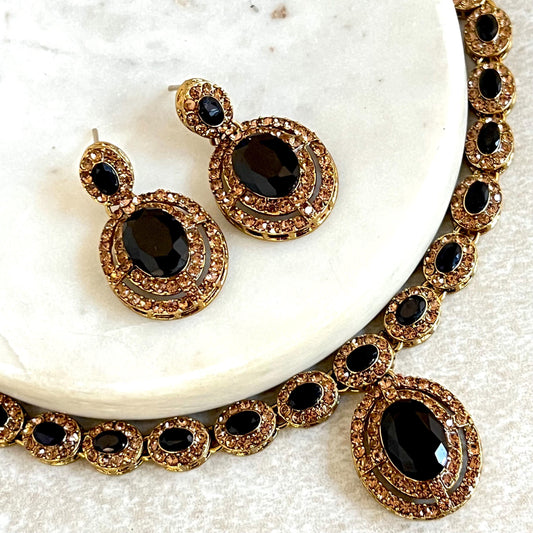 Black Antique Gold Small Simple Necklace Earring Set High Quality Indian Pakistani Bollywood Fashion Jewellery Lightweight Sale