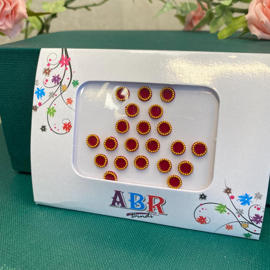 Maroon Golden Crystal Velvet Round Bindi Pack/ Bindiya/ Chanlo/ Indian Accessory/ Forehead Sticky Gem