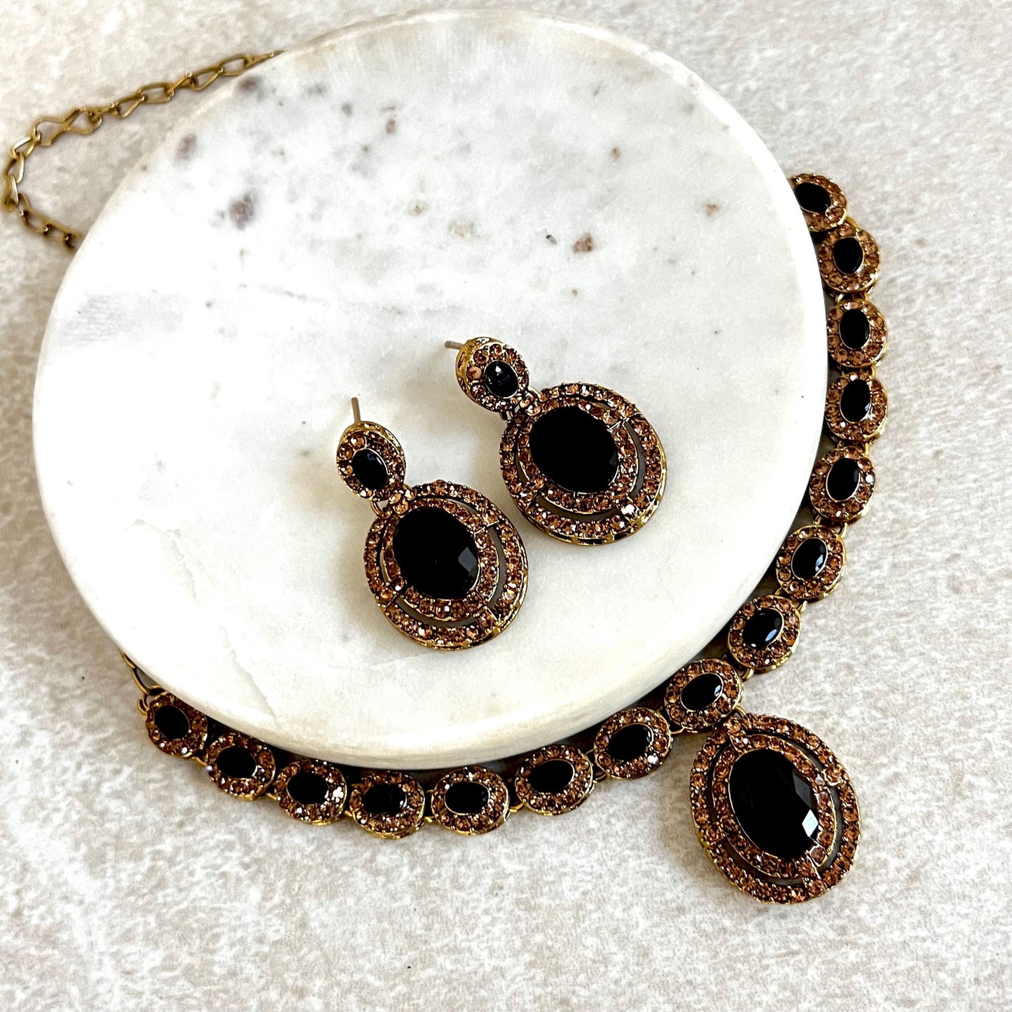 Black Antique Gold Small Simple Necklace Earring Set High Quality Indian Pakistani Bollywood Fashion Jewellery Lightweight Sale