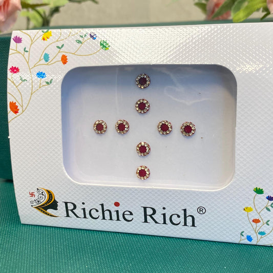 Maroon Crystal Round Bindi Pack/ Bindiya/ Chanlo/ Indian Accessory/ Forehead Sticky Gem