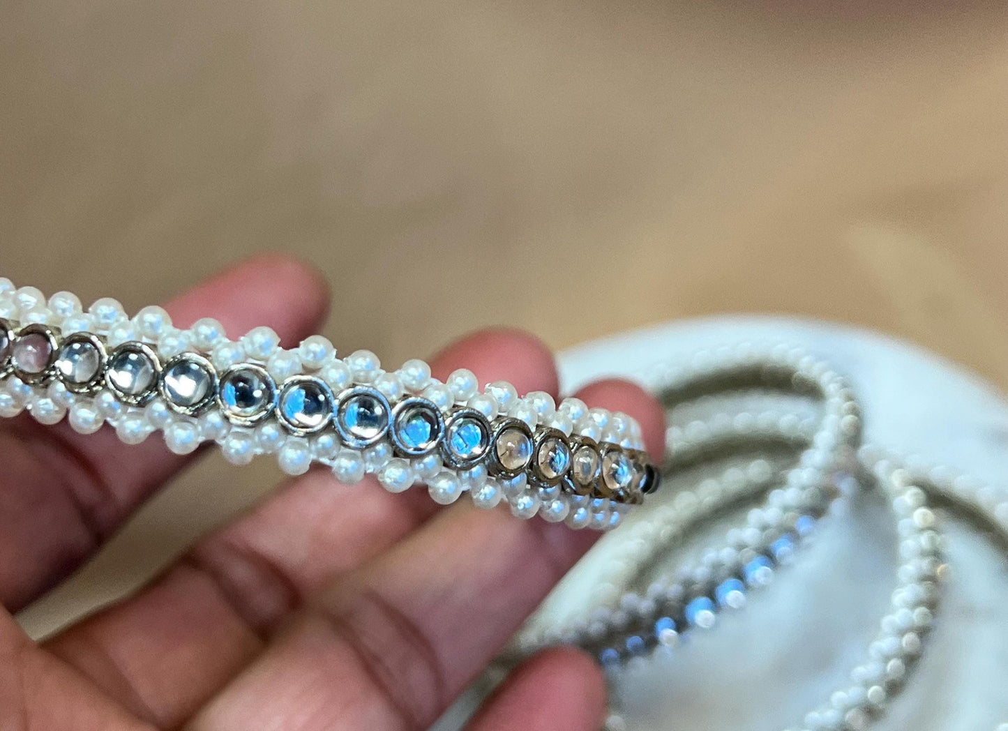 Set of 4 Pearl & Faux Kundan Antique Gold Bangles/ Faux Kundan Bangles/ Kundan Bangles/ Indian/ Pakistani/Jewelley/ Fashion Bracelet