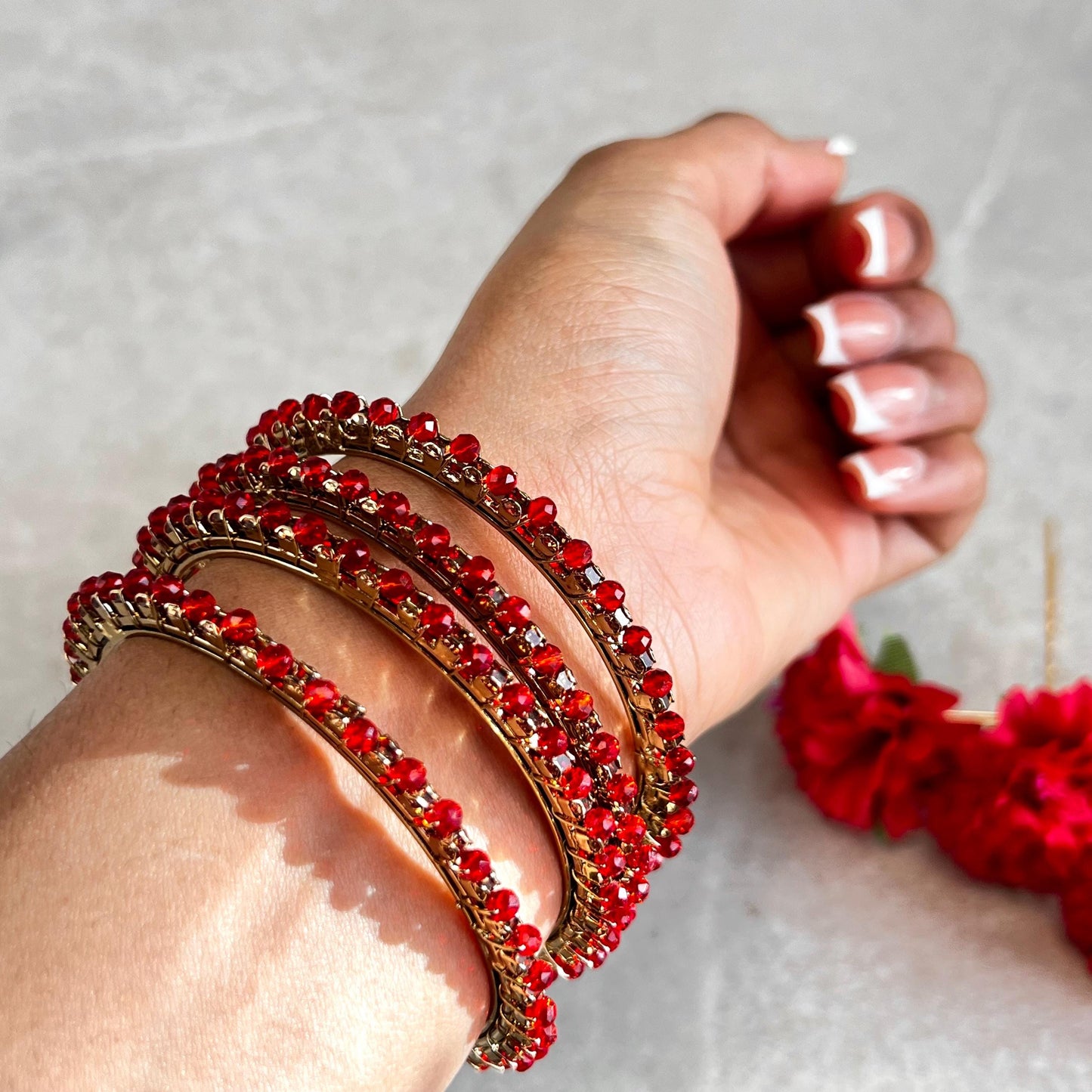 Red Antique Gold Rhinestone Set Of 4 Bangles High Quality Indian Pakistani Style Bollywood Fashion Jewellery Churi Bracelet All Sizes