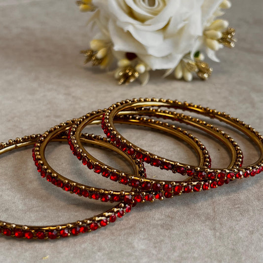 Red Antique Gold Rhinestone Set Of 4 Bangles High Quality Indian Pakistani Style Bollywood Fashion Jewellery Churi Bracelet All Sizes