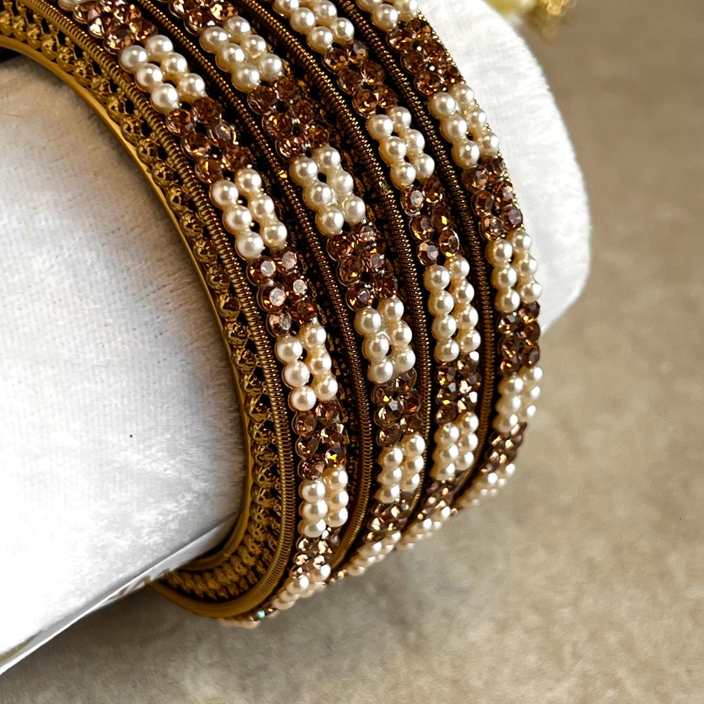 Pearl Chunky Antique Gold Rhinestone Set Of 4 Bangles High Quality Indian Pakistani Bollywood Fashion Jewellery Churi Bracelet All Sizes