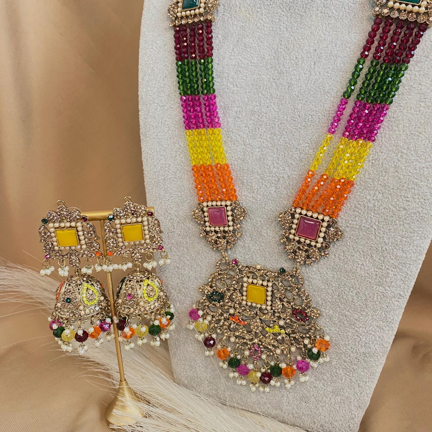Pearl Necklace Set  - Multicolour Earring/ Tikka/ Tikli/ Indian/ Pakistani/Fashion Jewellery/ Gift for Women/Mendhi/Haldi