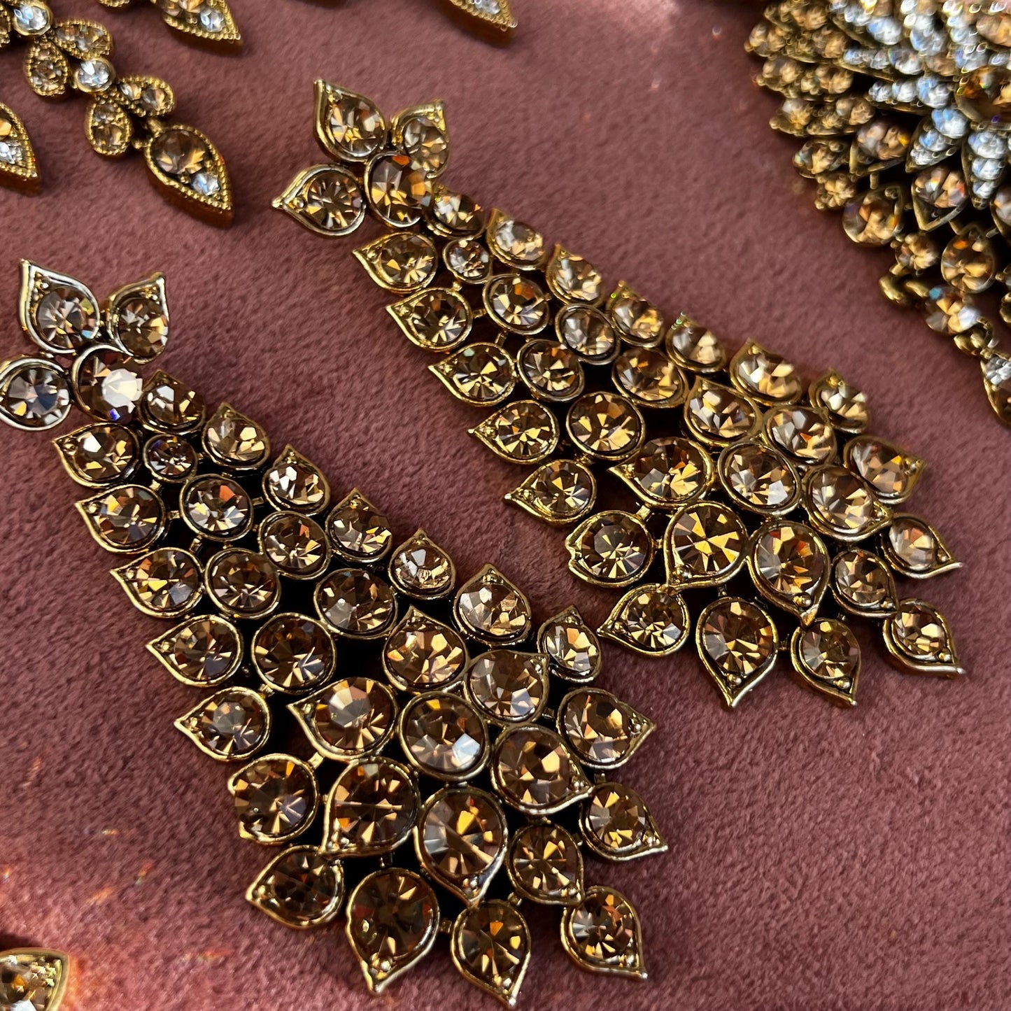 Extra Large Golden Rhinestone Fancy Indian Earrings Flat High Quality Earring Bollywood Indian Pakistani Fashion Jewellery Party Style