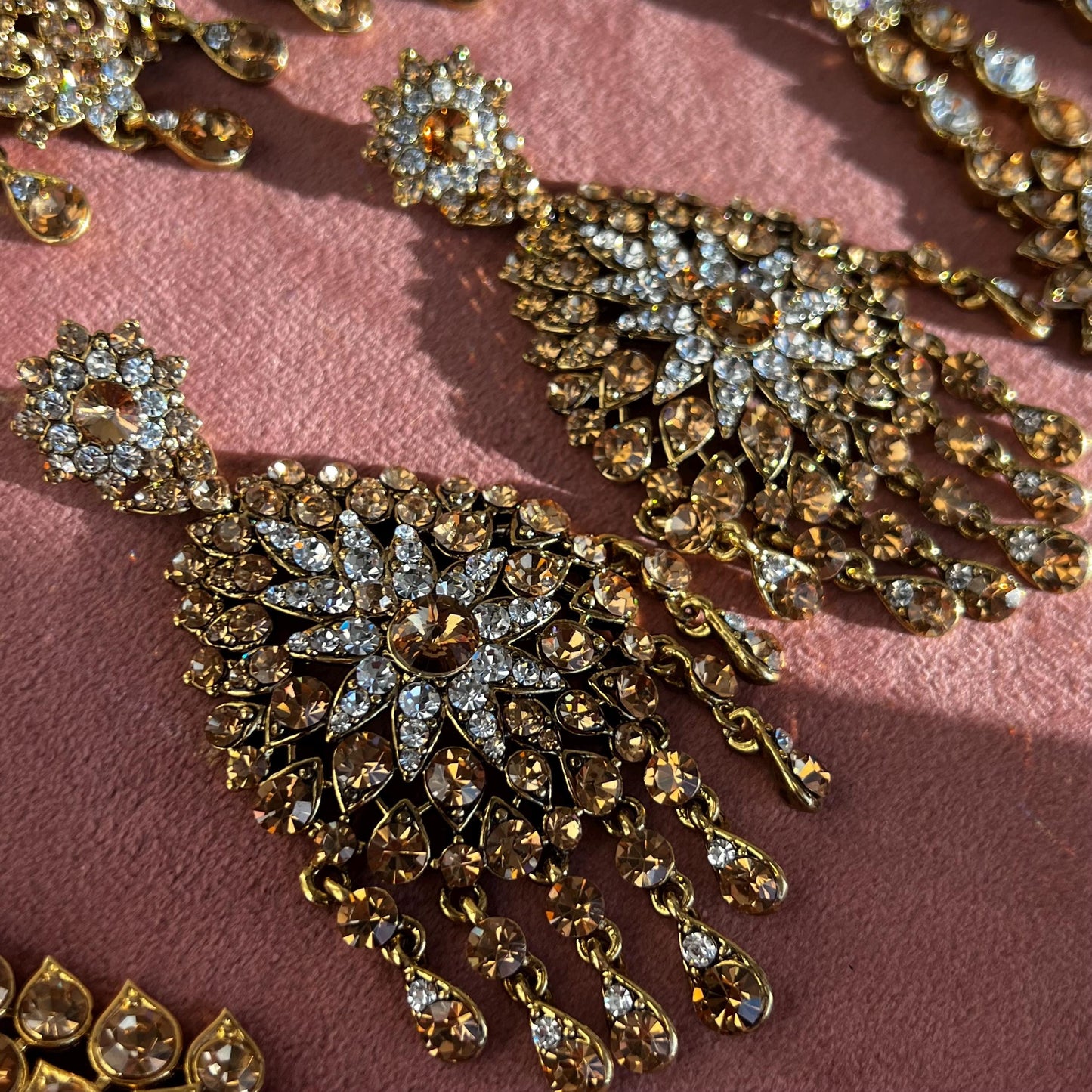 Extra Large Golden Rhinestone Fancy Indian Earrings Flat High Quality Earring Bollywood Indian Pakistani Fashion Jewellery Party Style