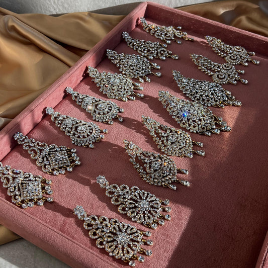 Extra Large Clear Rhinestone Gold Base Fancy Indian Earrings High Quality Earring Bollywood Indian Pakistani Fashion Jewellery Party Style