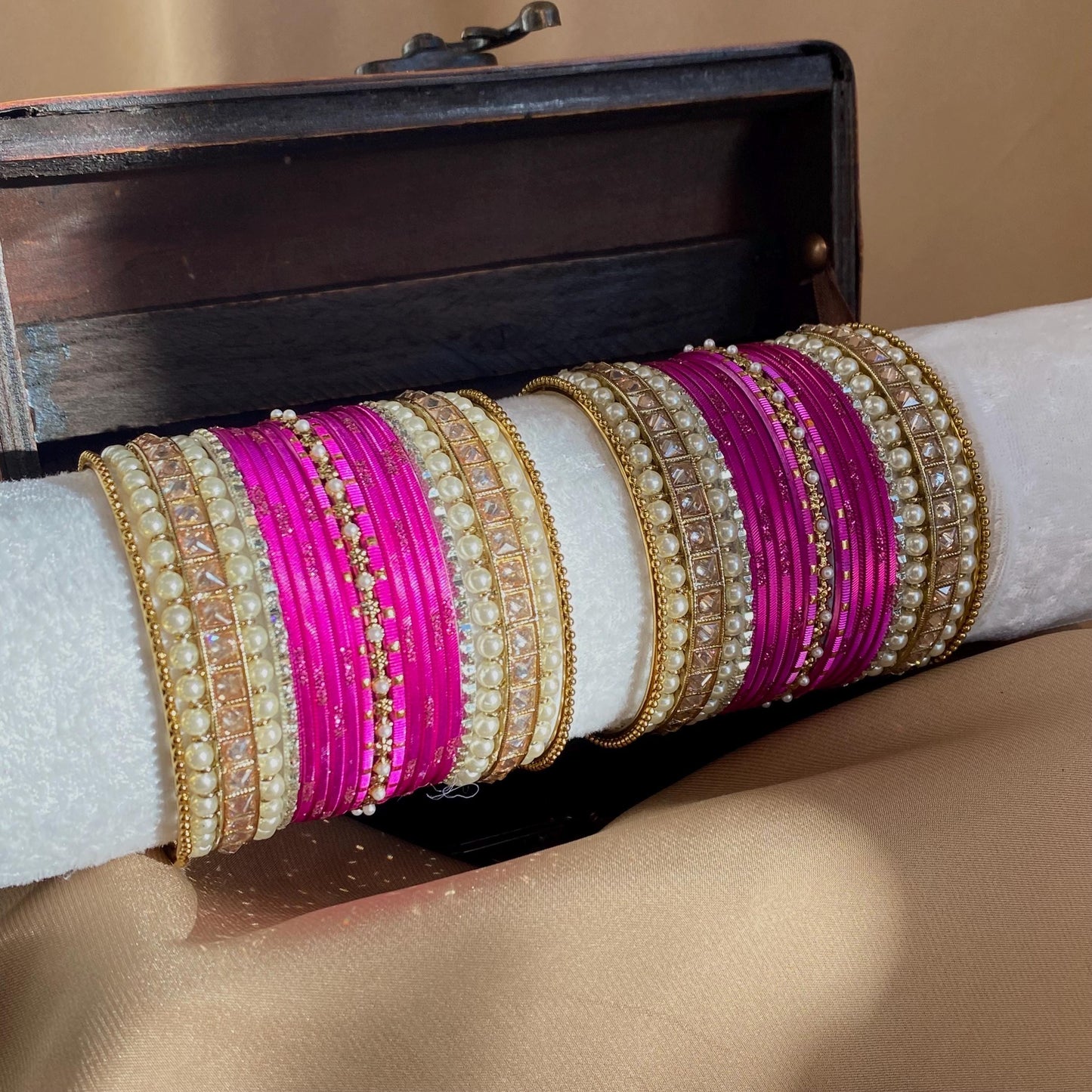 Hot Pink Bangle Set/Indian/Hot Pink Bangles/ Pearly Bangles/Pakistani/Jewellery/Valentines Collection