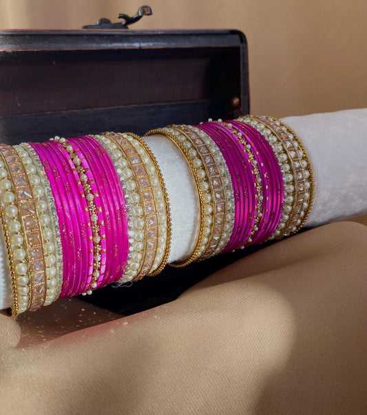Hot Pink Bangle Set/Indian/Hot Pink Bangles/ Pearly Bangles/Pakistani/Jewellery/Valentines Collection