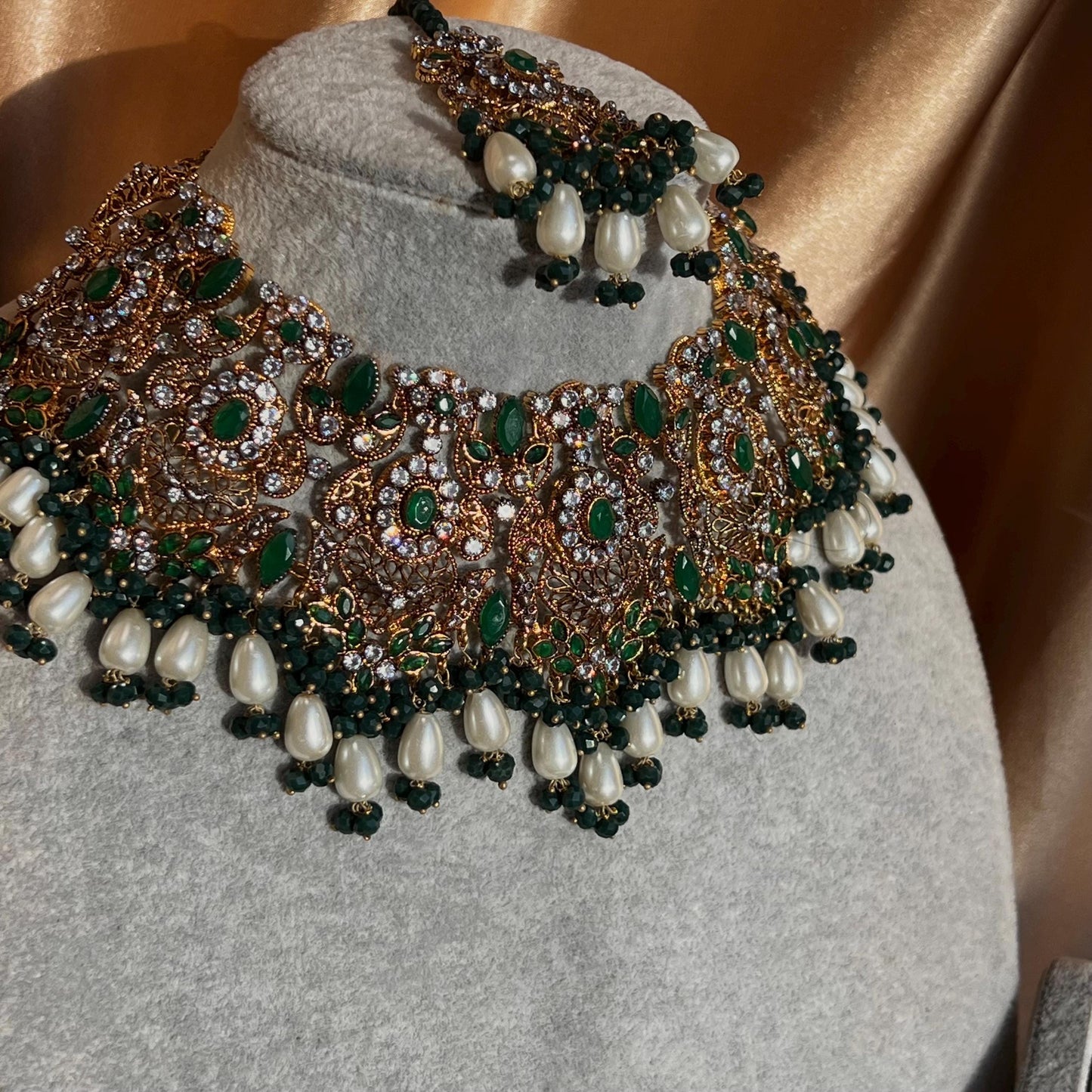 Green Bridal Necklace set Bollywood Indian Pakistani New Style High Quality Wedding Fashion Jewellery Necklace set with Jhumar