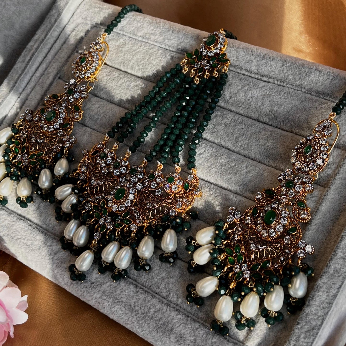 Green Bridal Necklace set Bollywood Indian Pakistani New Style High Quality Wedding Fashion Jewellery Necklace set with Jhumar