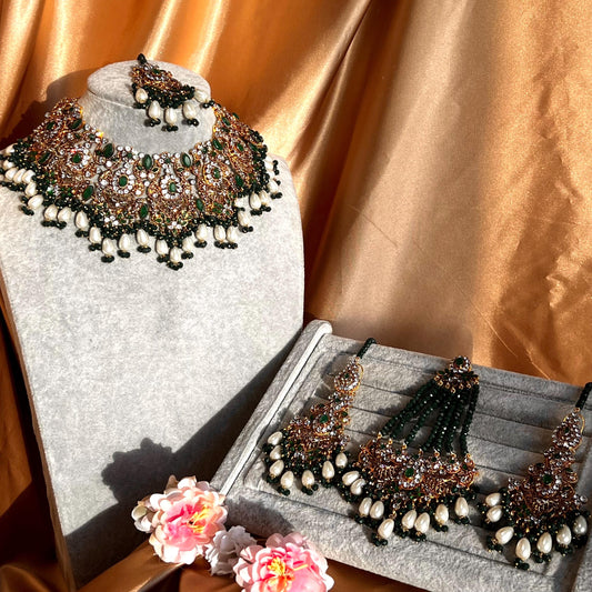 Green Bridal Necklace set Bollywood Indian Pakistani New Style High Quality Wedding Fashion Jewellery Necklace set with Jhumar
