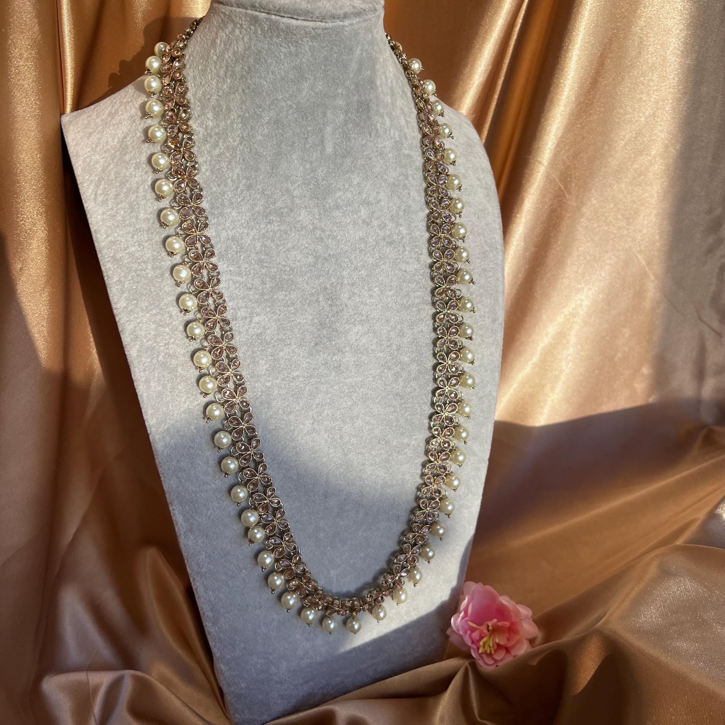 Champagne Zircon Pearl Mala/ Womens Mala/Long Necklace/Long Mala/ Haar/ Unique Style/ Indian/ Pakistani/Fashion Jewellery/ Bride