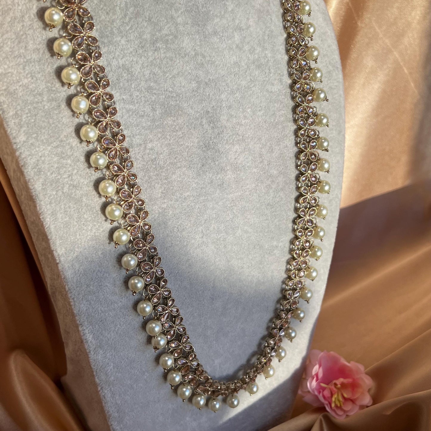 Champagne Zircon Pearl Mala/ Womens Mala/Long Necklace/Long Mala/ Haar/ Unique Style/ Indian/ Pakistani/Fashion Jewellery/ Bride